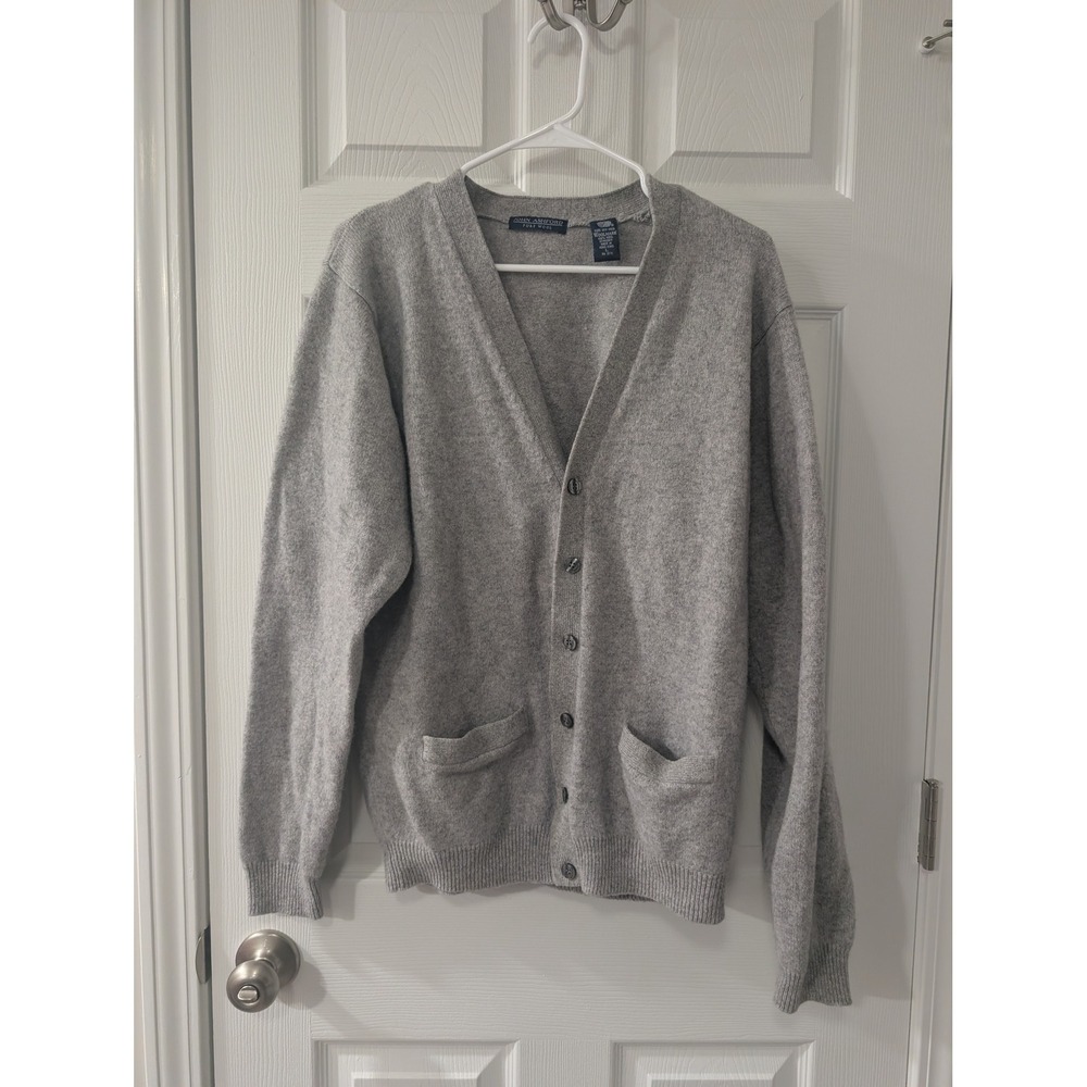 John Ashford, Mens Large, Pure Wool Cardigan, Gray, Academic,‎ Grandpa Sweater